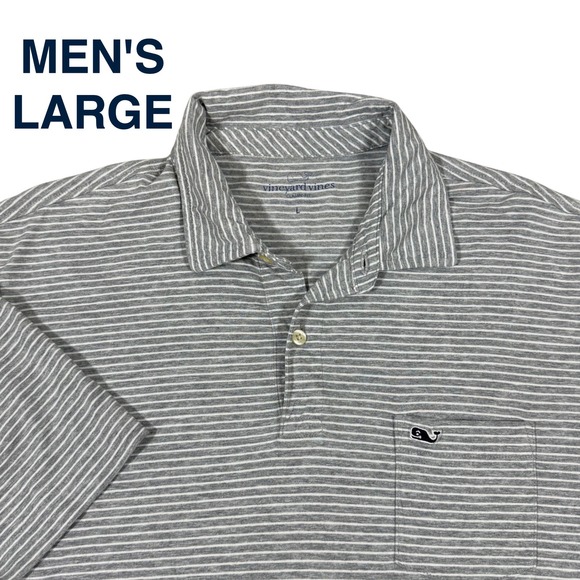 Vineyard Vines Other - Vineyard Vines Classic Fit Men's Gray‎ White Stripe Polo Shirt Size Large Golf